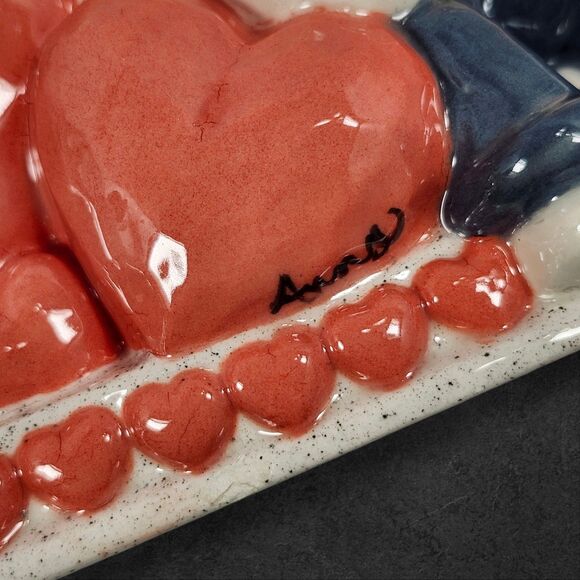 Vintage Bunny Clock Shell Heart Ceramic Cottagecore Farmhouse Decor Signed Anna - Picture 7 of 10